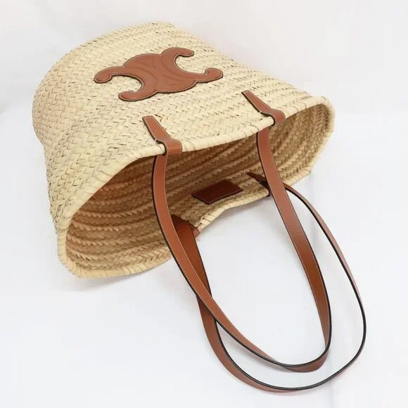 Celine Basket Bag Tote Bag Pannier Triomphe Medium Raffia Leather - Picture 9 of 10